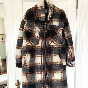 Free People We The Free Plaid Teddy Maxi Shacket Long Coat xs